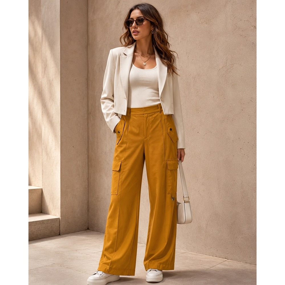 Athleta Vienna Cargo Pant Women's Size 14 Brass Yellow Straight Leg Travel